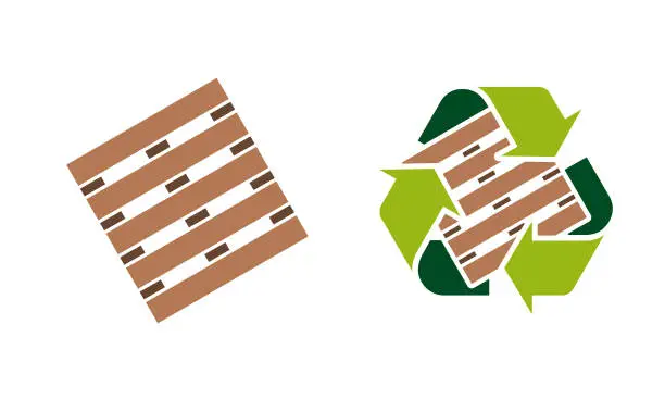 Vector illustration of Pallet icon vector illustration, and recycle symbol logo.