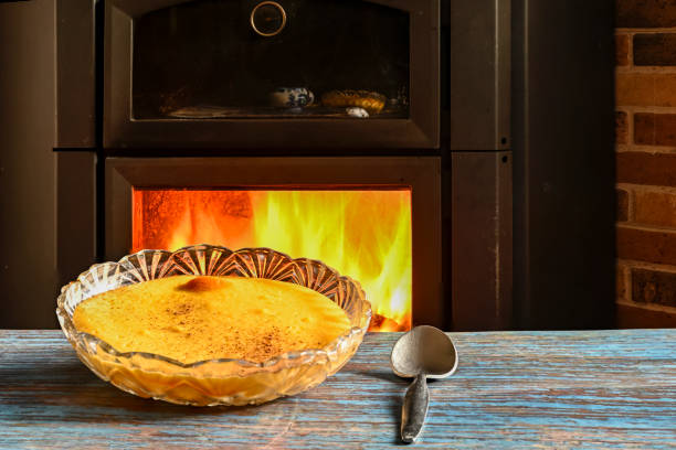 Homemade and artisan custard, on a table.