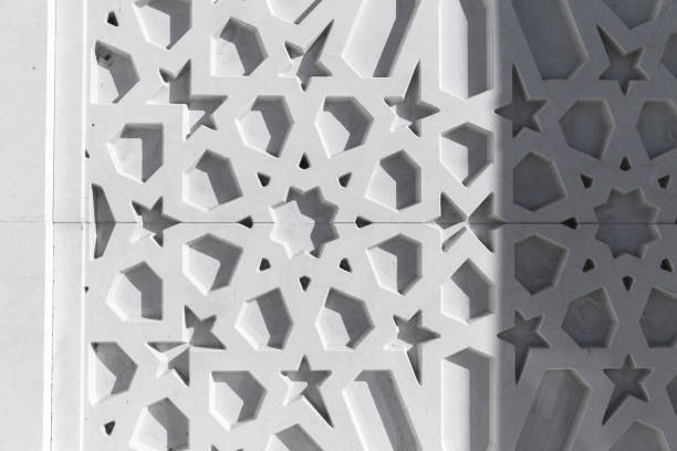 istock Mosque wall decoration fragment. Abstract white Arabic pattern 1396711669