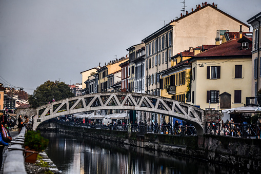 Bridge Over Po River Canal In Milan, Italy