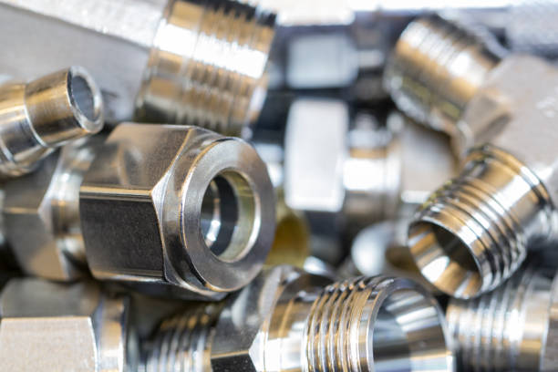 istock Quick connect fittings coupling for assembling compressed air, hydraulics, pneumatics, gases, fuel lines. Lays in a chaotic manner. 1396712754