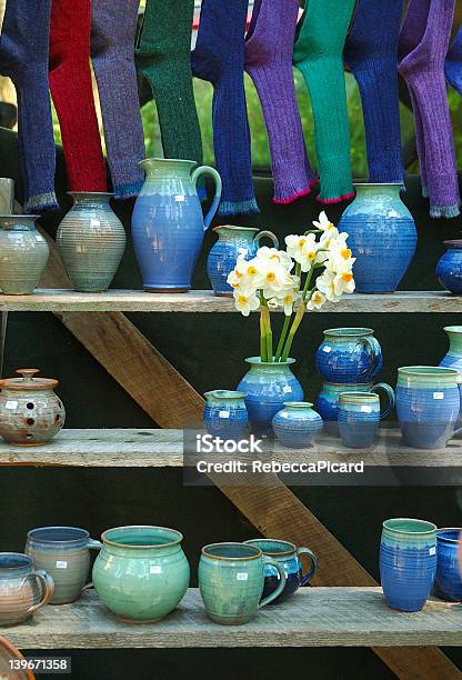 Blue Pottery Stock Photo - Download Image Now - Farm, Store, Orange Color