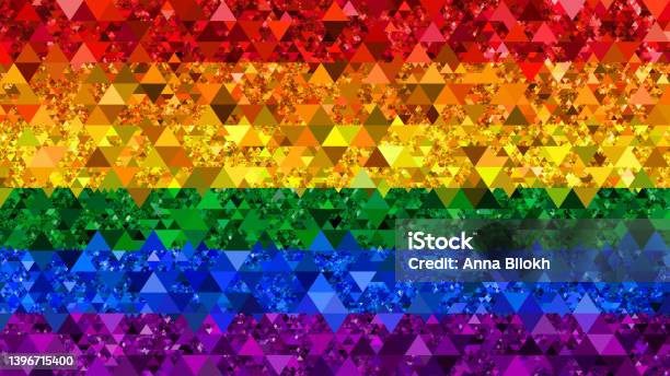Rainbow Flag Abstract Mosaic Lgbtqia Pride Month Event Culture Triangle Kaleidoscope Pattern Stripe Geometric Texture Red Orange Yellow Green Blue Purple Glitter Sequin Crumpled Foil Pixel Refraction Paper Psychedelic Background Digitally Generated Image Stock Photo - Download Image Now