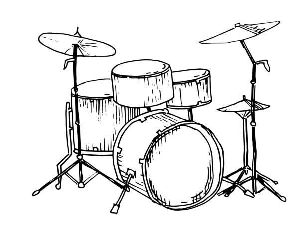 ilustraciones, imágenes clip art, dibujos animados e iconos de stock de kit de tambor de vector - baterias musicales