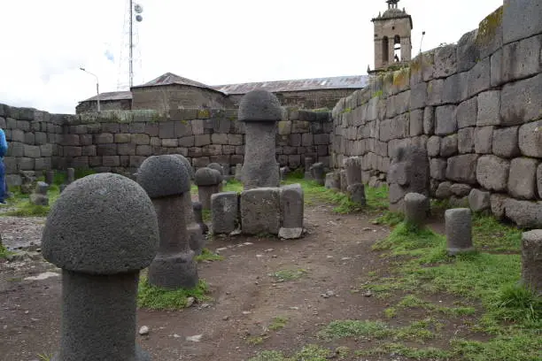 Photo of Stone phallus in the prehistoric Incas fertility temple in Chucuito, Puno Peru