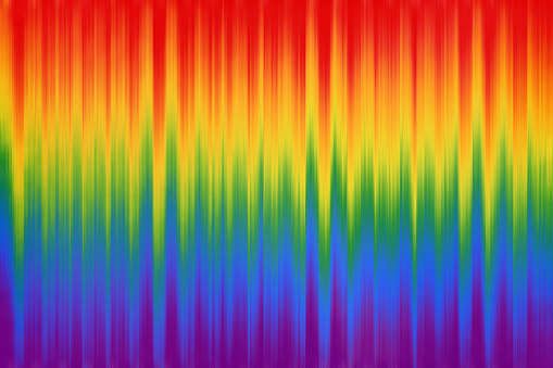 Abstract Rainbow Flag Colorful Pixelated Wave Glitch Noise Pattern LGBTQIA Pride Event Month Culture Right Spectrum Defocused Line Background Holiday Red Orange Yellow Green Blue Purple Futuristic Fluorescent Color Texture Full Frame Design template for presentation, flyer, card, poster, brochure, banner