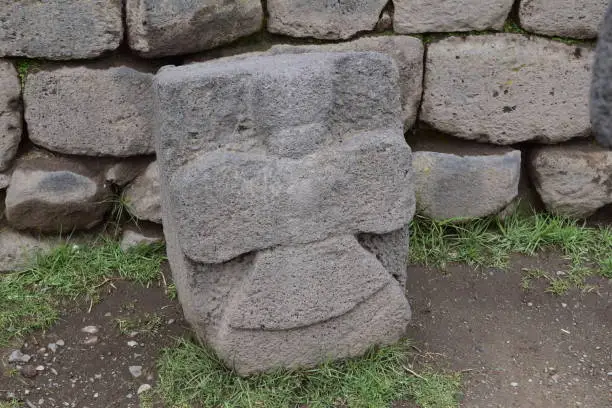 Photo of Stone phallus in the prehistoric Incas fertility temple in Chucuito, Puno Peru