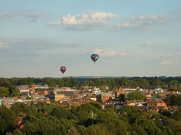 Balloons over Basingstoke This photo was taken in Basingstoke during the hot air balloon festival. basingstoke photos stock pictures, royalty-free photos & images