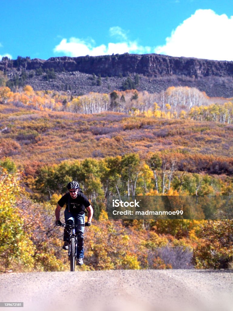 Grand Mesa Ride This is a mountain biker on Grand Mesa, Colorado in Fall. Colorado Stock Photo