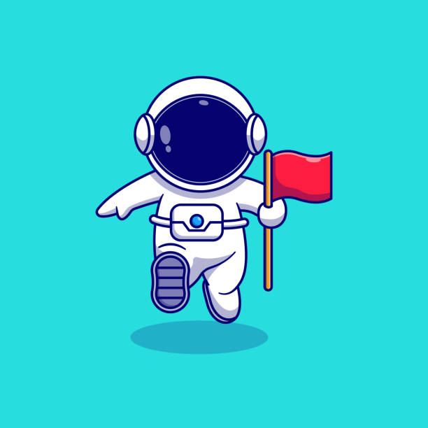 astronaut vector illustration design hovering carrying a flag - 太空人 幅插畫檔、美工圖案、卡通及圖標