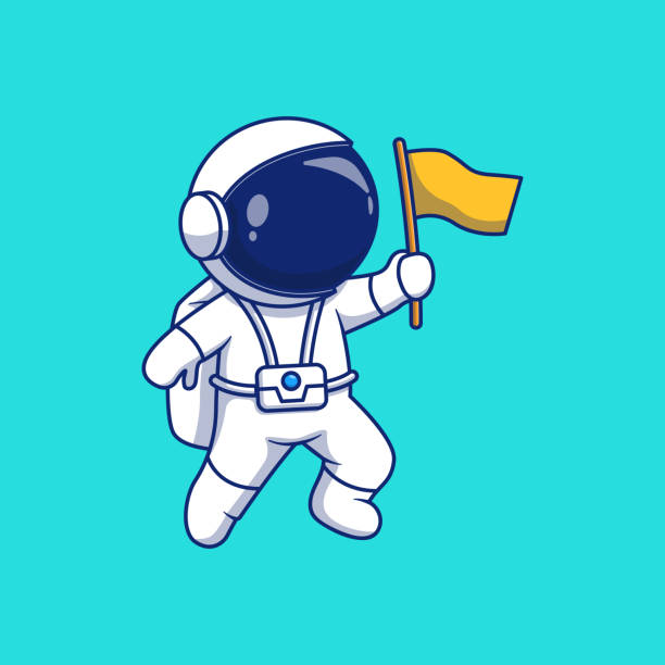 illustrations, cliparts, dessins animés et icônes de conception d’illustration vectorielle d’astronaute planant portant un drapeau - animated flag