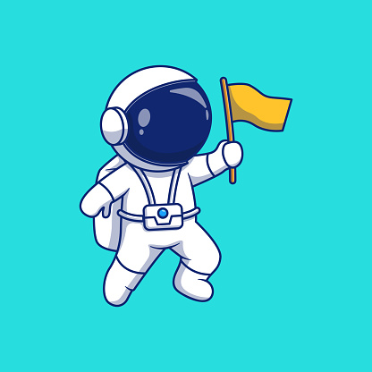 astronaut vector illustration design hovering carrying a flag