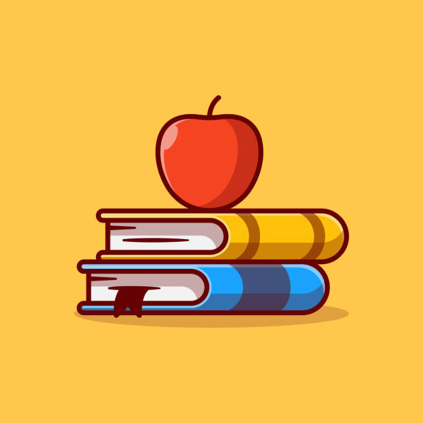 illustrazioni stock, clip art, cartoni animati e icone di tendenza di design di illustrazione vettoriale stack di libri con mela in cima - apple stack white backgrounds