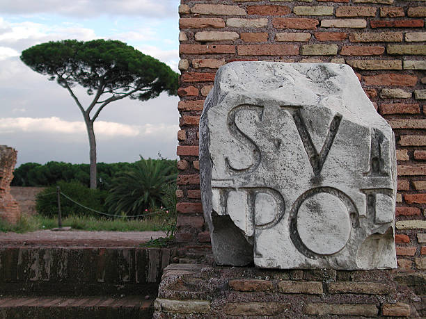 istock Carved Stone, Forum Wall and Umbrella Pine, Rome, Italy 139672441