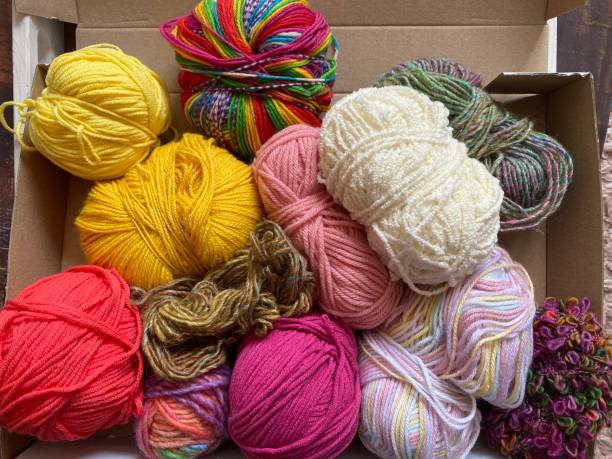 Balls of colourful wool stock photo