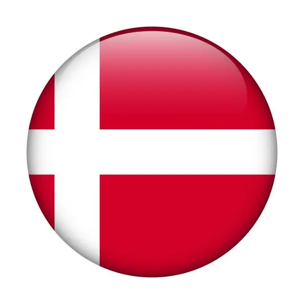 Vector illustration of Denmark National flag. Vector icon. Glass button for web, app, ui. Glossy banner.