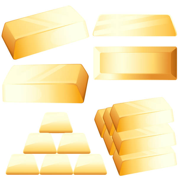 istock Gold bar in different positions and with stack of gold bar vector illustration on white background 1396726581
