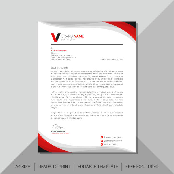 modern minimal red business letterhead template modern minimal red business letterhead template simple letterhead template stock illustrations