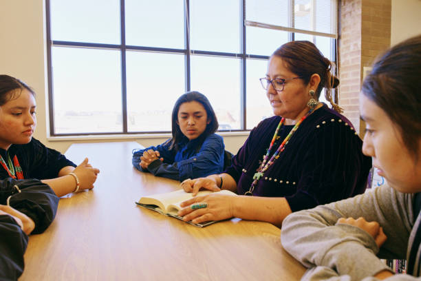 istock High School Teacher and Students in a School Library 1396729838