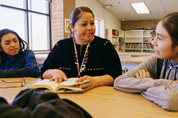 istock High School Teacher and Students in a School Library 1396729860