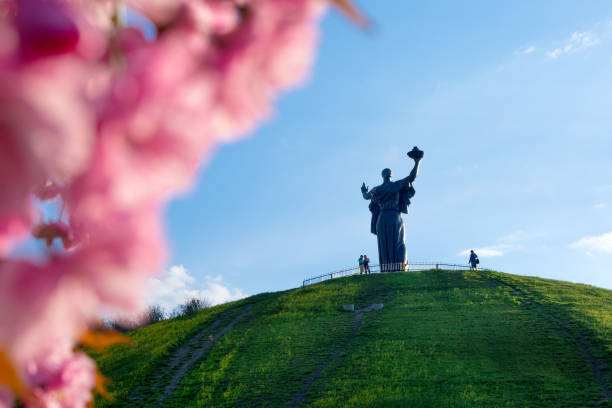 The Motherland monument is located on the top of the Castle Hill, it belongs to the Hill of Glory memorial complex. Cherkasy, Ukraine, May 2022. The Motherland monument is located on the top of the Castle Hill, it belongs to the Hill of Glory memorial complex. cherkasy stock pictures, royalty-free photos & images