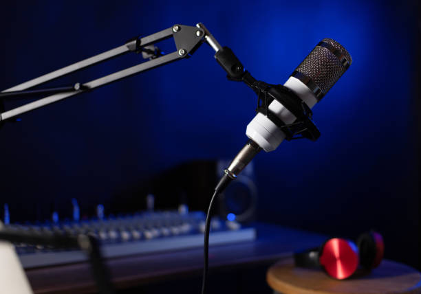 istock Microphone record and mixer. Music concept at studio 1396733377
