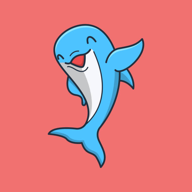 принтрадный милый дельфин машет рукой. плоский мультяшный стиль премиум вектор - dolphin porpoise mammal sea stock illustrations
