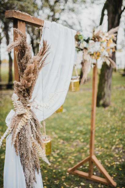 istock Beautiful wedding arch with flowers. 1396734870