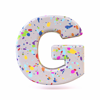Colorful terrazzo pattern font Letter G 3D render illustration isolated on white background