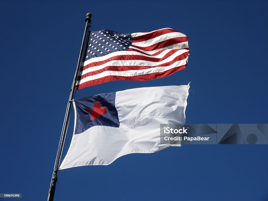 Church & State US flag flying above the Christian (Protestant) flag Christianity Stock Photo