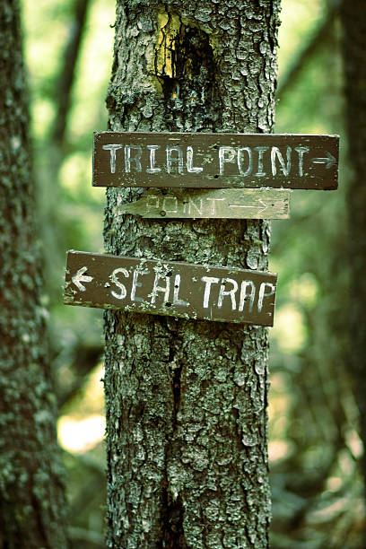 Maine Island Path Signs stock photo