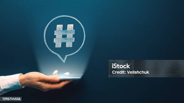 Hashtag Logo Symbol In Social Media Notification Icon Web Network Media Tag Marketing Trend Speech Bubble Blogging Blog Site Strategy Concept Copy Space Stock Photo - Download Image Now