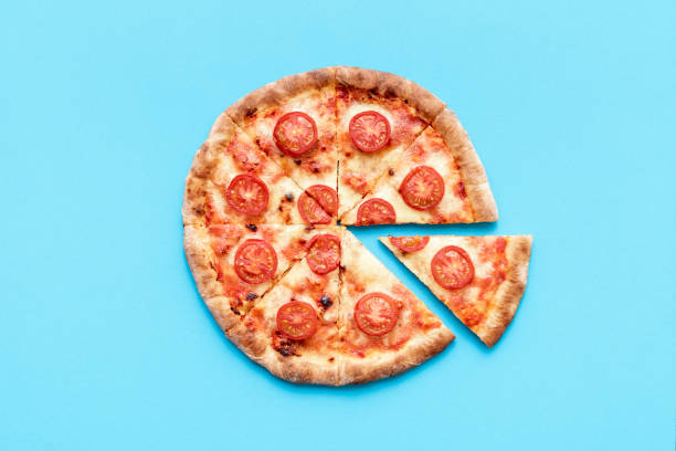 istock Homemade pizza top view on a blue background. 1396747800