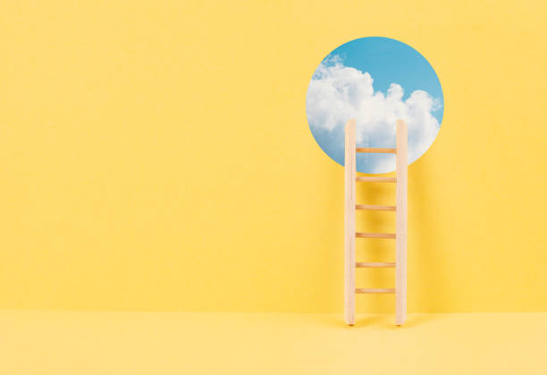 istock Ladder of success, opportunity strategy, open window to the sky, copy space for text, step by step concept, progress in business and education, have a goal 1396749005