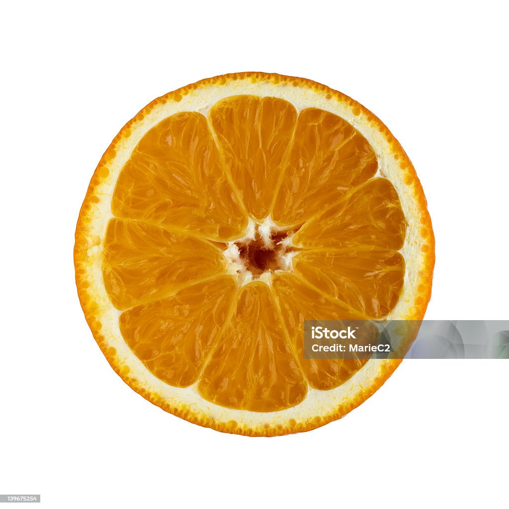 Orange Slice Detail of an orange sliced in half isolated on white. Abstract Stock Photo