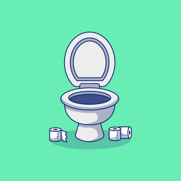 ilustraciones, imágenes clip art, dibujos animados e iconos de stock de diseño de ilustración vectorial del asiento del inodoro con un poco de papel higiénico - water