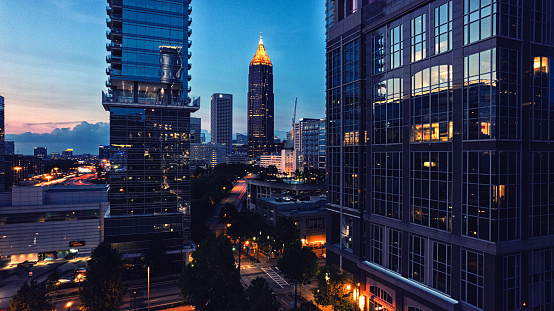 downtown Atlanta building reflections up close