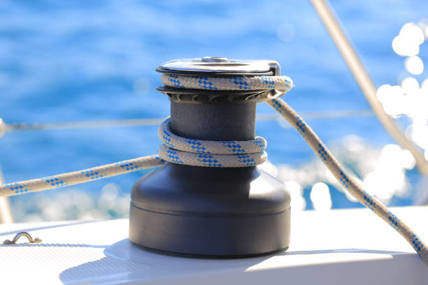 istock Main halyard winch on sailing yacht 1396755811