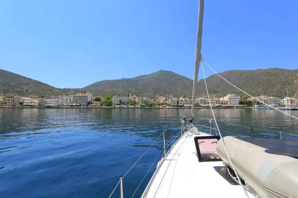 View from a sailboat on the sea in Greece