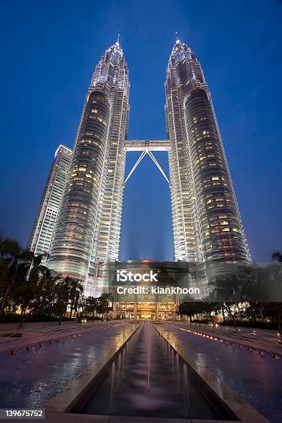 Lit Up Petronas Twin Towers At Night Stock Photo - Download Image Now - Architecture, Asia, Blue