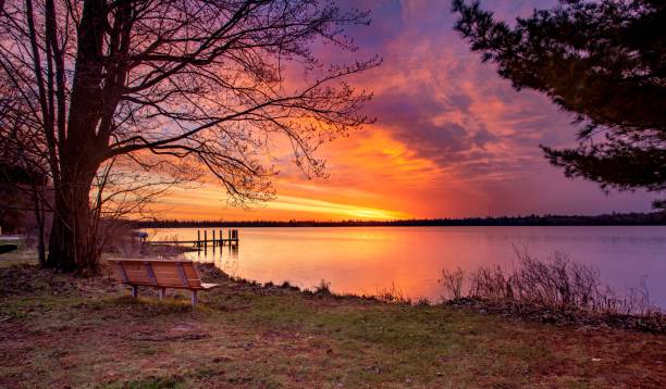 istock Marl Lake Bench Sunrise 1396760535
