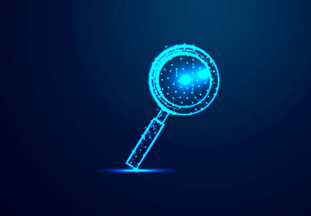 istock Magnifying glass. Analysis, Search symbol. Business, science, Internet surfing concept. Abstract, digital, wireframe, low poly mesh, 1396761533