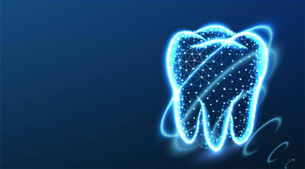 tooth, teeth, safety coating. Dental care. Dental Protection, Abstract Low Poly Wireframe mesh design. From Connecting dot and line. Vector Illustration on dark blue background tooth, teeth, safety coating. Dental care. Dental Protection, Abstract Low Poly Wireframe mesh design. From Connecting dot and line. Vector Illustration on dark blue background dental light stock illustrations