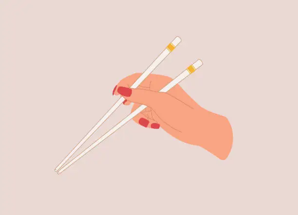 Vector illustration of Female’s Hand Holding Chopsticks.