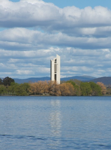 The National Carillion reflected in Lake Burley Griffin, Canberra, Australia.