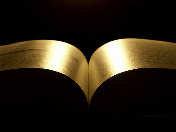 istock An opened golden book on black background 139676719