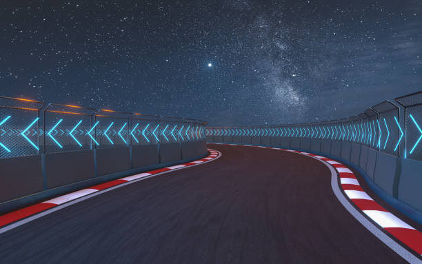 istock View of the infinity empty asphalt international race track, 3d rendering. 1396767851