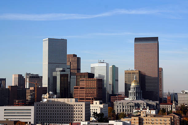 An afar view of the downtime skyline of Denver Colorado stock photo