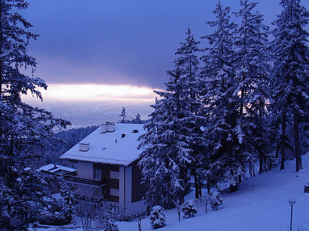 Ski chalet Chateau, mountain home, ski chalet, snowy home crans montana stock pictures, royalty-free photos & images