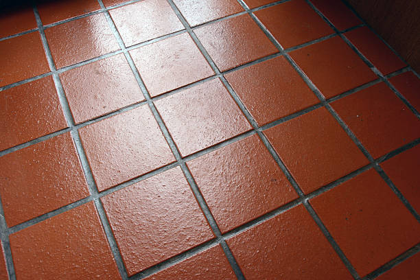 Quarry Tiles Terracotta kitchen quarry tiles. quarry stock pictures, royalty-free photos & images